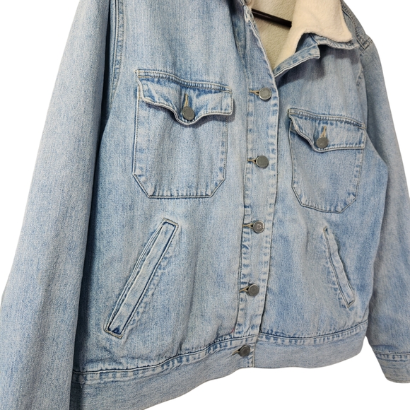 Vintage Sherpa Lined Denim Jacket Women's Size Medium Trucker Jean Coat Workwear - Picture 2 of 16